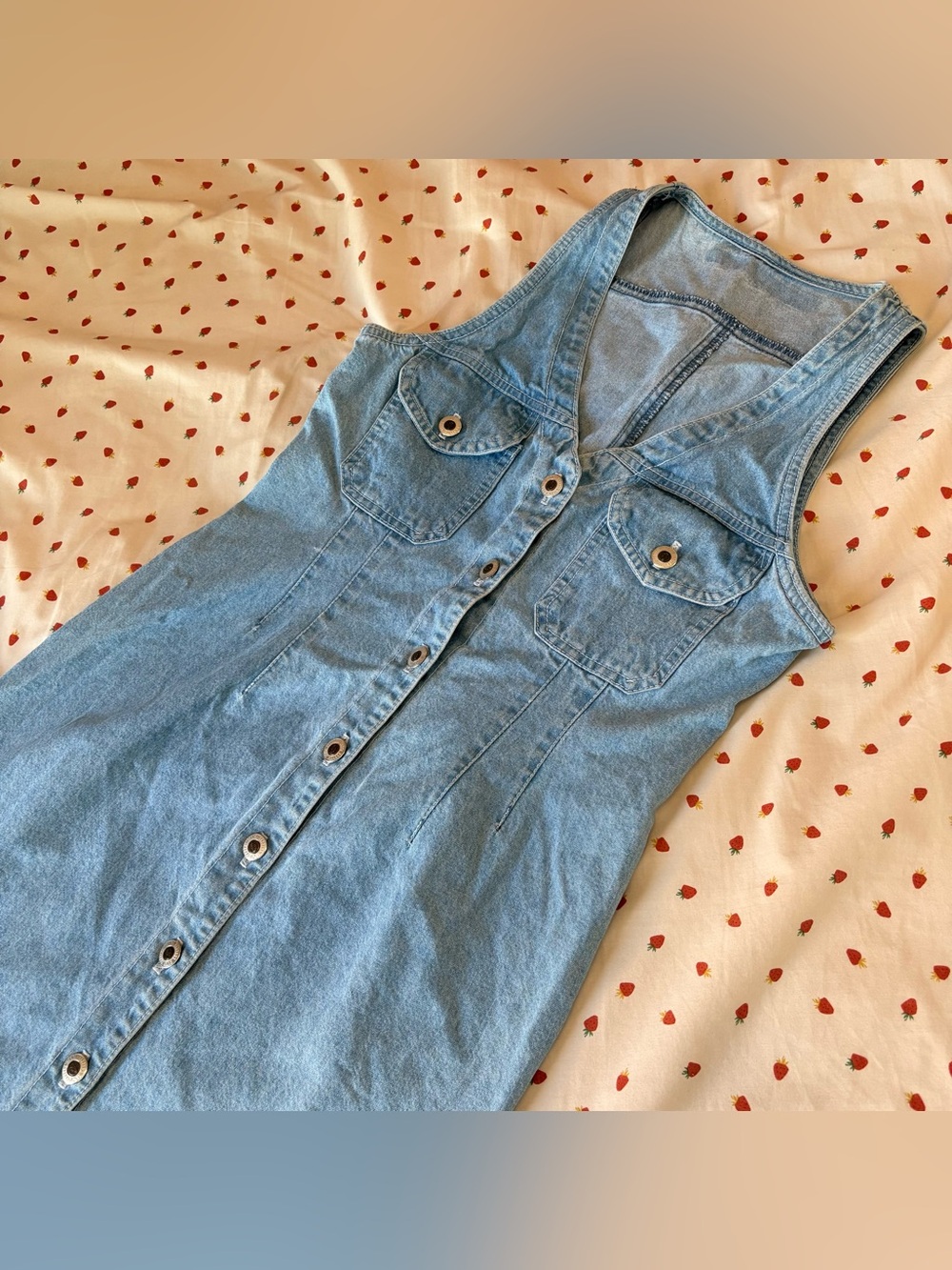 Vintage Santa Barbara 90s Denim Midi Dress Button Front w/ Chest Pockets & Darts